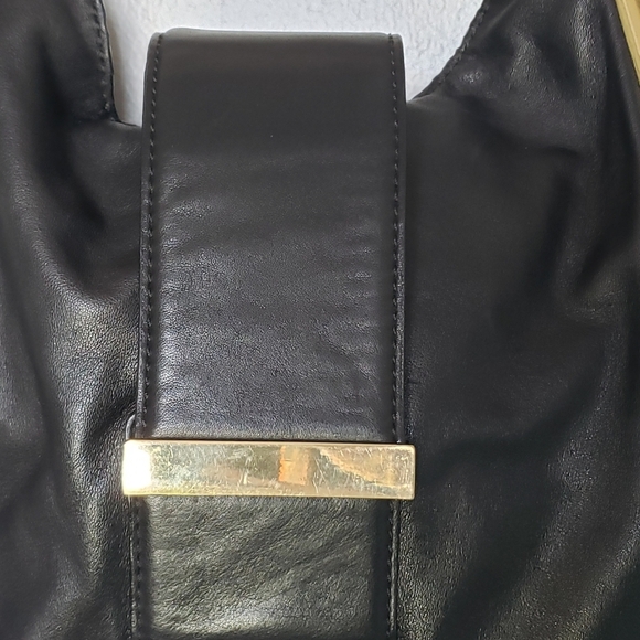 Banana Republic black leather with gold accents tote satchel purse - Picture 2 of 14